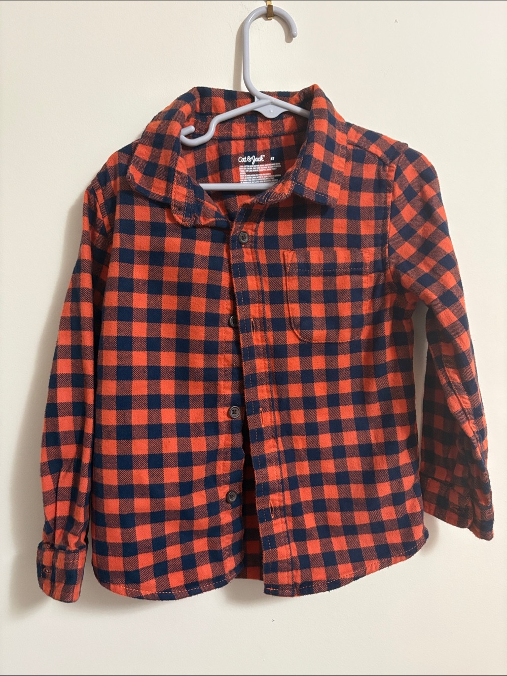 Cat & Jack Orange and Navy Plaid Button-Down Shirt